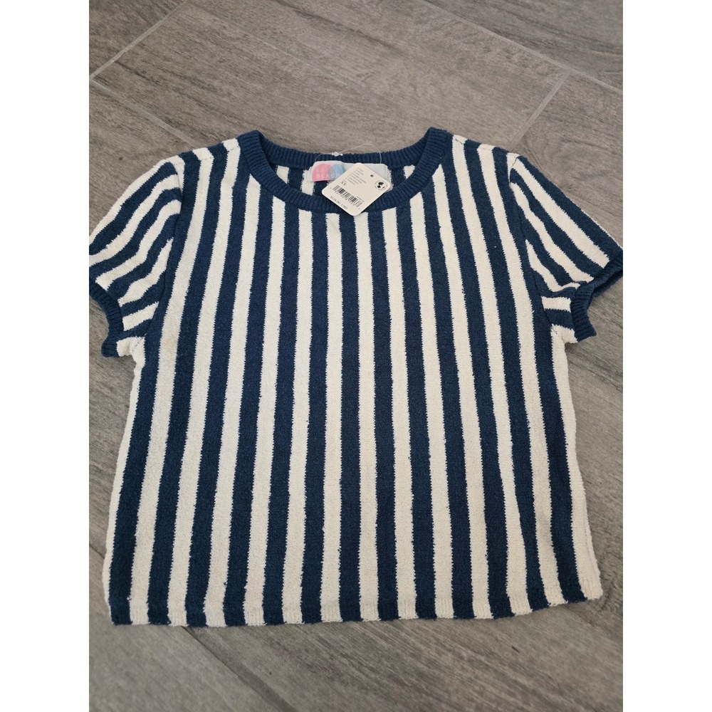 FP Beach Free People Roberta Ivory Navy Striped Short Sleeve Knit Terry Top XS